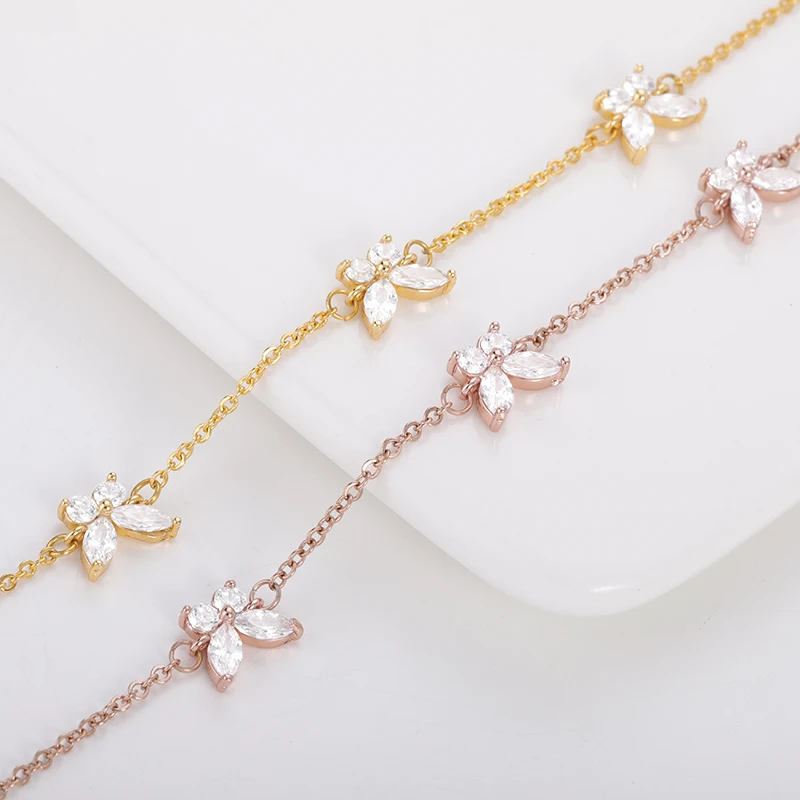 Dainty Crystals Butterfly Bracelets For Women Stainless Steel Jewelry Colorful Flowers Bracelet Femme Bijoux Girl Birthday Gifts