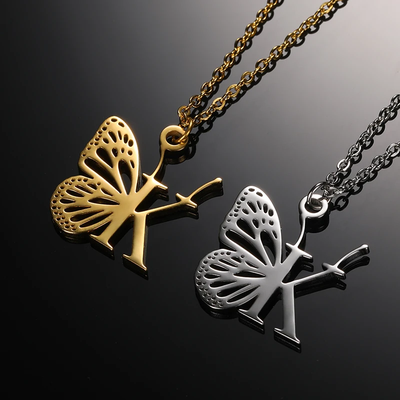 Initial Letter with Butterfly Necklace For Women Butterfly Jewelry Stainless Steel Alphabet Pendant Choker Necklace Female Gift Initial Letter with Butterfly Necklace For Women Butterfly Jewelry Stainless Steel Alphabet Pendant Choker Necklace Female Gift