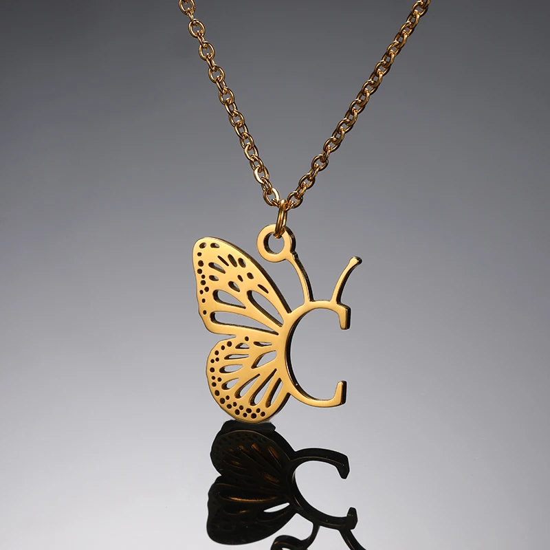 Initial Letter with Butterfly Necklace For Women Butterfly Jewelry Stainless Steel Alphabet Pendant Choker Necklace Female Gift Initial Letter with Butterfly Necklace For Women Butterfly Jewelry Stainless Steel Alphabet Pendant Choker Necklace Female Gift