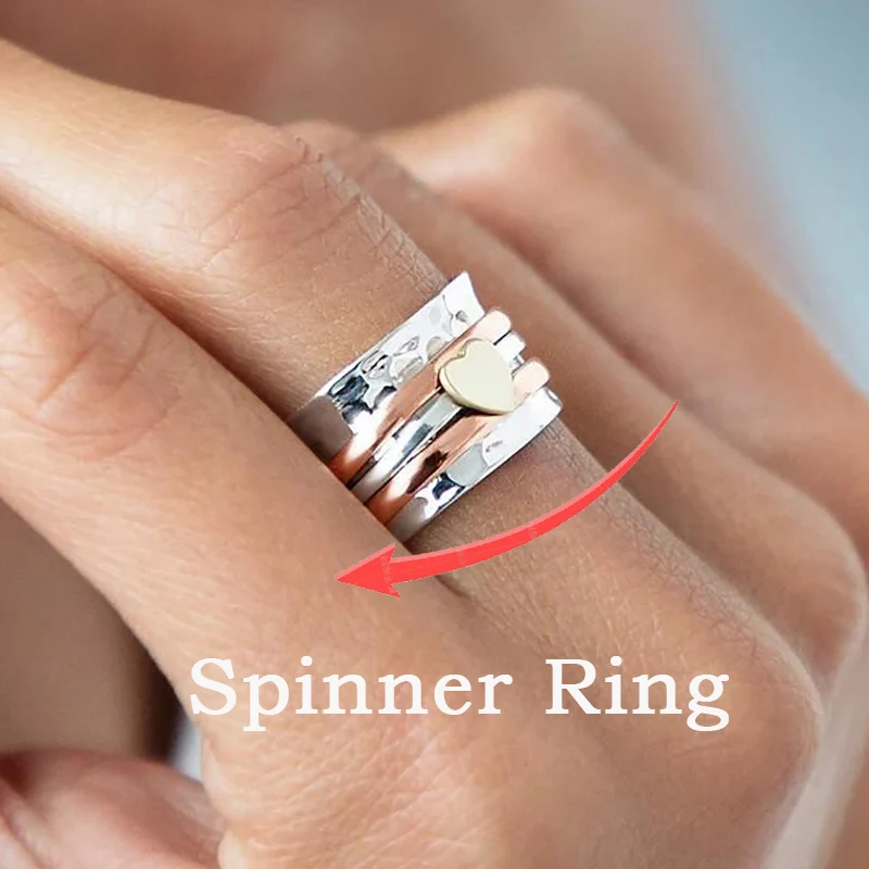 Anti Stress Anxiety Rings For Women Rotate Heart Fidget Spinner Ring Engagement Wedding Ring Vintage Jewelry Gift Bague