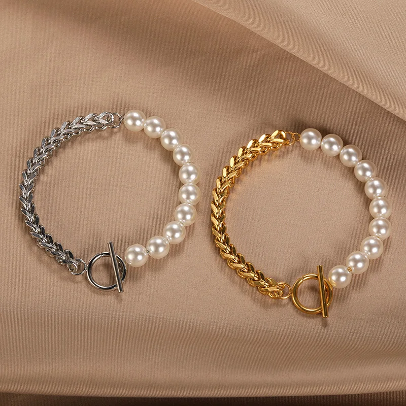 2022 Fashion Pearl Thick Chain Bracelet For Women Stainless Steel Chunky Bracelets Retro Gothic Statement Jewelry Party Gifts 2022 Fashion Pearl Thick Chain Bracelet For Women Stainless Steel Chunky Bracelets Retro Gothic Statement Jewelry Party Gifts