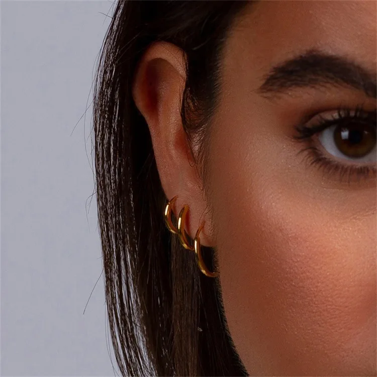 Classic Stainless Steel Round Hoop Earrings For Men Dia 15/18/20mm Circle Hoop Earring Men Piercing Ear Buckle 1Pair