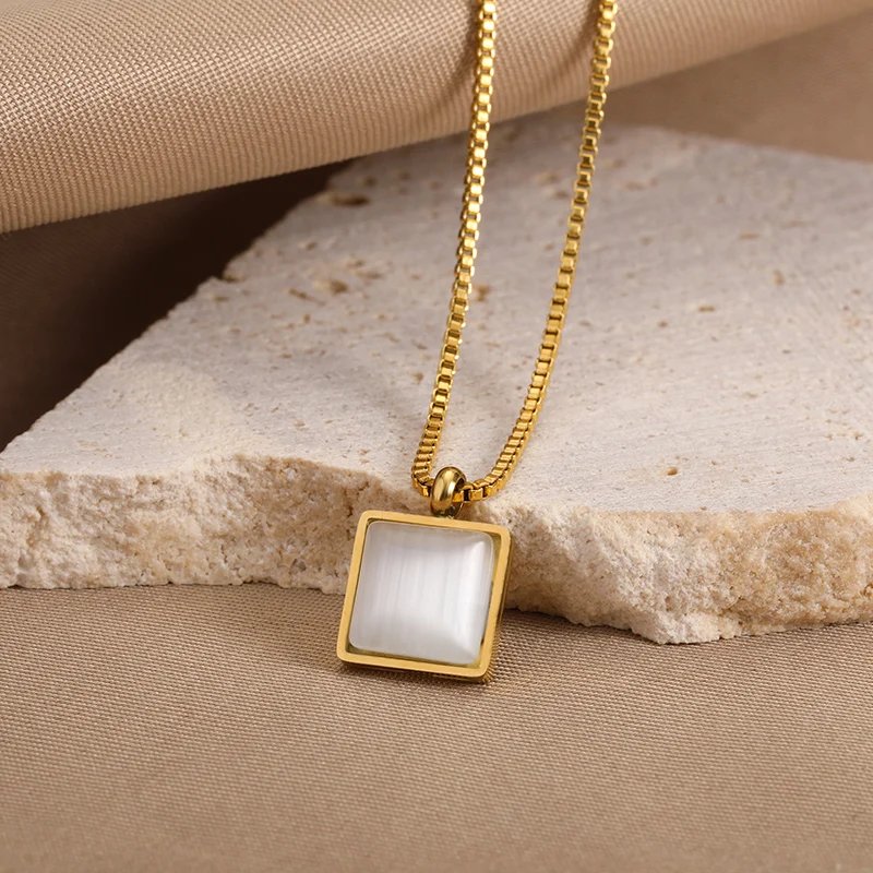Minimalist Heart Necklaces For Women Stainless Steel Zircon Square Pendant Choker Fashion Festival Party Gift Jewelry