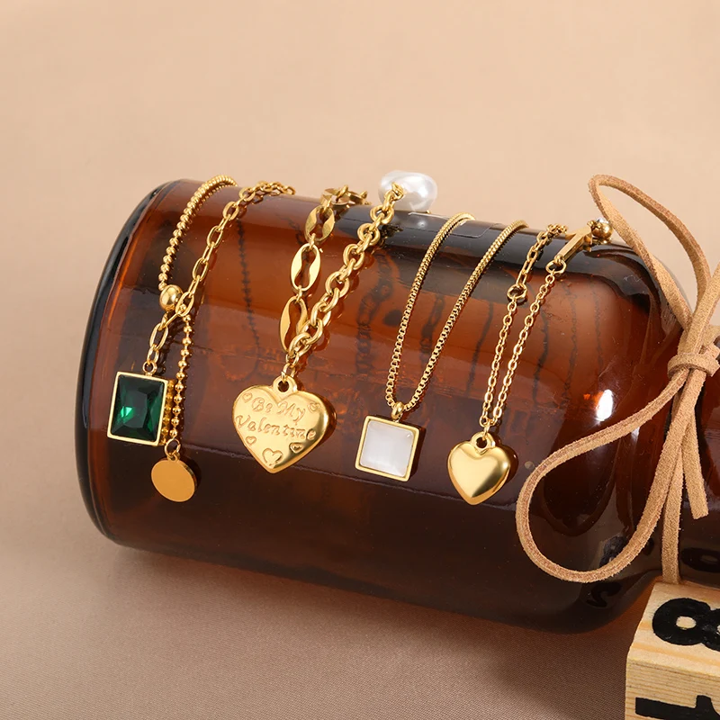 Minimalist Heart Necklaces For Women Stainless Steel Zircon Square Pendant Choker Fashion Festival Party Gift Jewelry