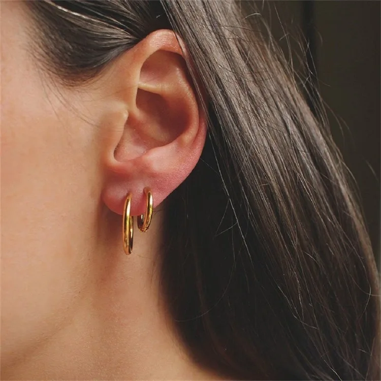Classic Stainless Steel Round Hoop Earrings For Men Dia 15/18/20mm Circle Hoop Earring Men Piercing Ear Buckle 1Pair