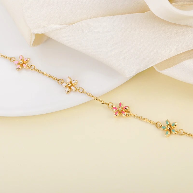 Dainty Crystals Butterfly Bracelets For Women Stainless Steel Jewelry Colorful Flowers Bracelet Femme Bijoux Girl Birthday Gifts