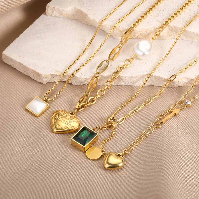 Minimalist Heart Necklaces For Women Stainless Steel Zircon Square Pendant Choker Fashion Festival Party Gift Jewelry