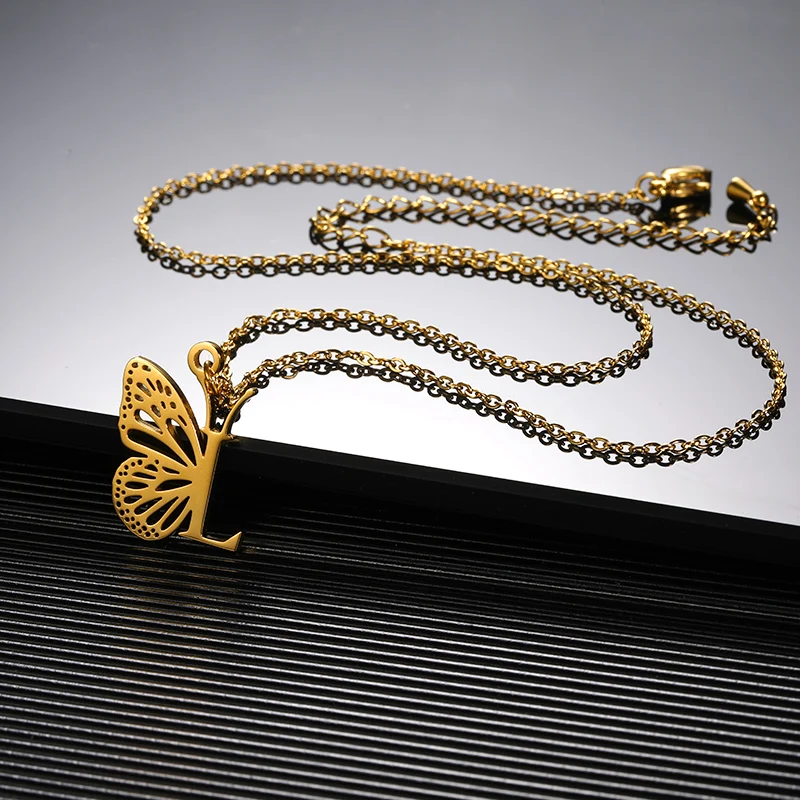 Initial Letter with Butterfly Necklace For Women Butterfly Jewelry Stainless Steel Alphabet Pendant Choker Necklace Female Gift Initial Letter with Butterfly Necklace For Women Butterfly Jewelry Stainless Steel Alphabet Pendant Choker Necklace Female Gift