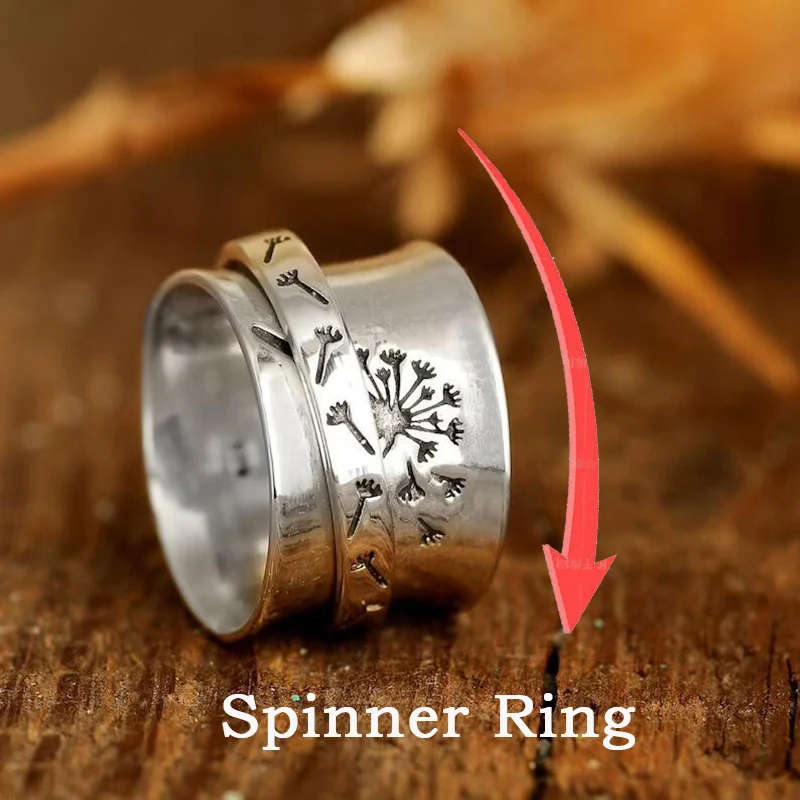 Anti Stress Anxiety Ring For Women Men Dandelion Fidget Spinner Ring Rotate Freely Spinning Rings Vintage Jewelry Gift Anillos