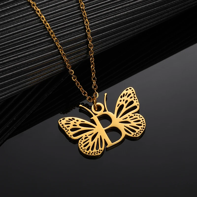 Initial Letter with Butterfly Necklace For Women Butterfly Jewelry Stainless Steel Alphabet Pendant Choker Necklace Female Gift Initial Letter with Butterfly Necklace For Women Butterfly Jewelry Stainless Steel Alphabet Pendant Choker Necklace Female Gift