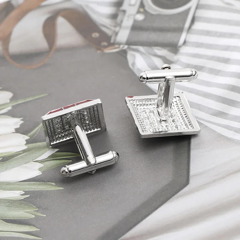 Square Cufflinks Mens Red/Black Enamel Business Cuff Links Button Vintage Retro French Suit Shirt Cufflink Wedding Jewelry Men