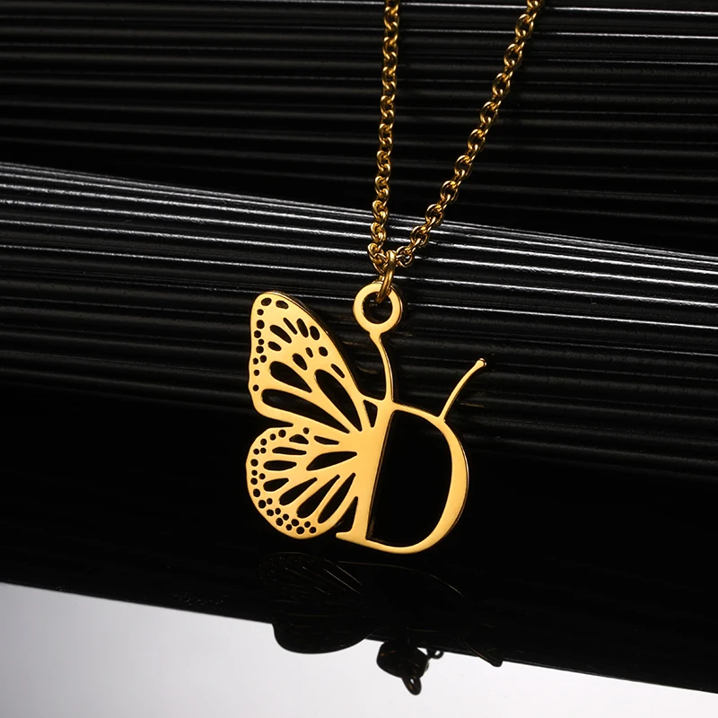 Initial Letter with Butterfly Necklace For Women Butterfly Jewelry Stainless Steel Alphabet Pendant Choker Necklace Female Gift Initial Letter with Butterfly Necklace For Women Butterfly Jewelry Stainless Steel Alphabet Pendant Choker Necklace Female Gift