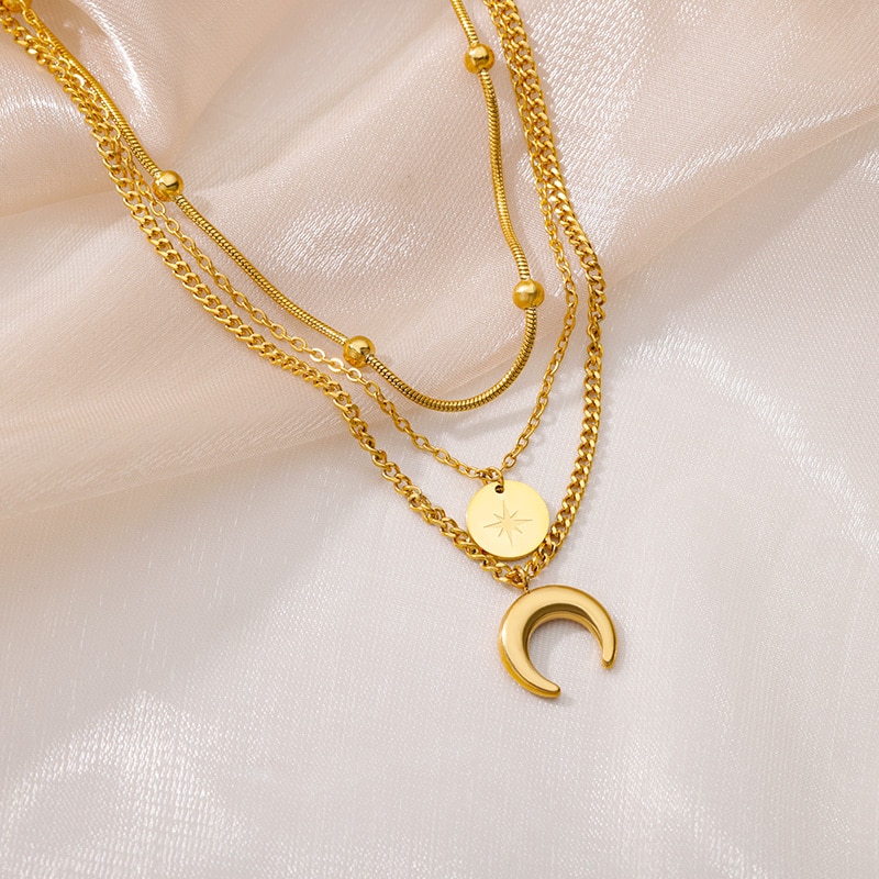 Stainless Steel Geometry Star Moon Butterfly Pendant Multilayer Chain Choker Necklace For Women Wedding Accessories Dropshipping