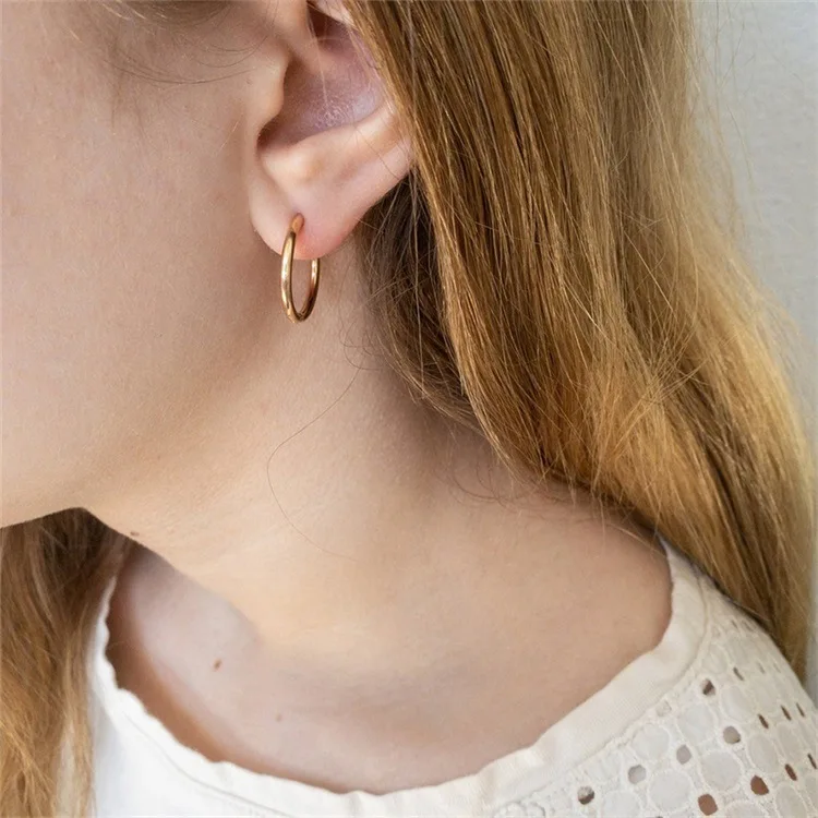 Classic Stainless Steel Round Hoop Earrings For Men Dia 15/18/20mm Circle Hoop Earring Men Piercing Ear Buckle 1Pair