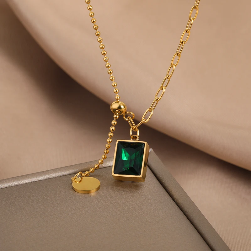 Minimalist Heart Necklaces For Women Stainless Steel Zircon Square Pendant Choker Fashion Festival Party Gift Jewelry