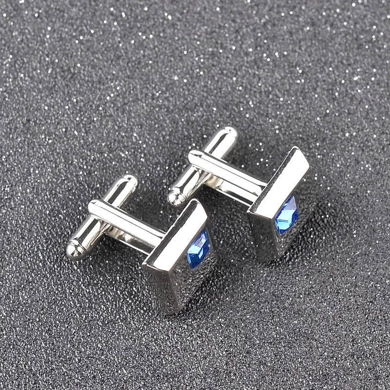 High Quality Fashion Male French Shirt Cufflinks Brand Cuff Buttons Square Wedding Party White/Blue Crystal Cuff Links Trendy