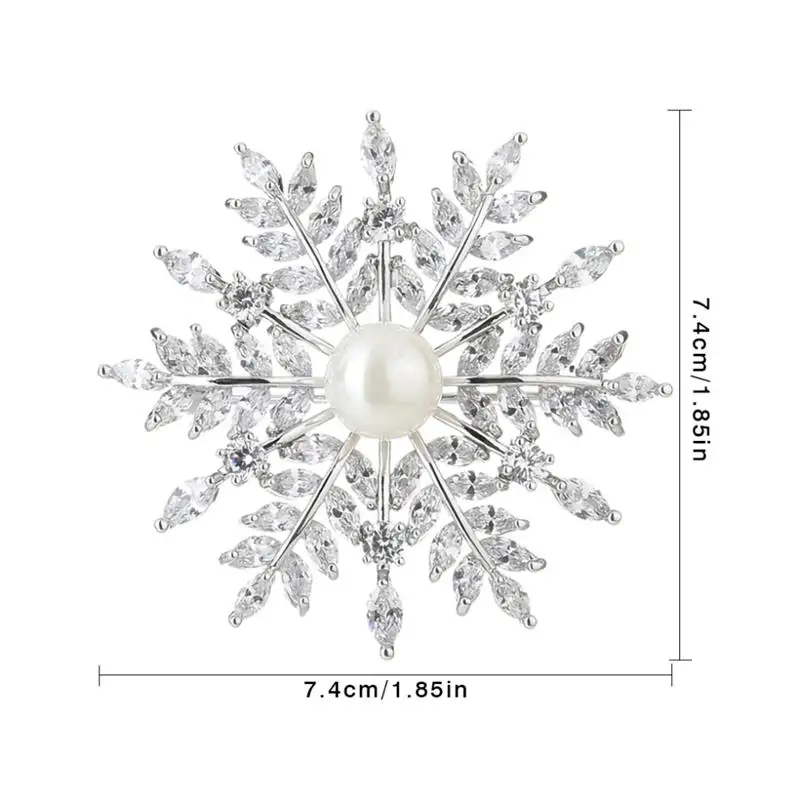 Fashion Brooch Women Breast Pink Snowflake Zircon Badge Snowflake Decor for Clothes Sweat Shawl Scarf