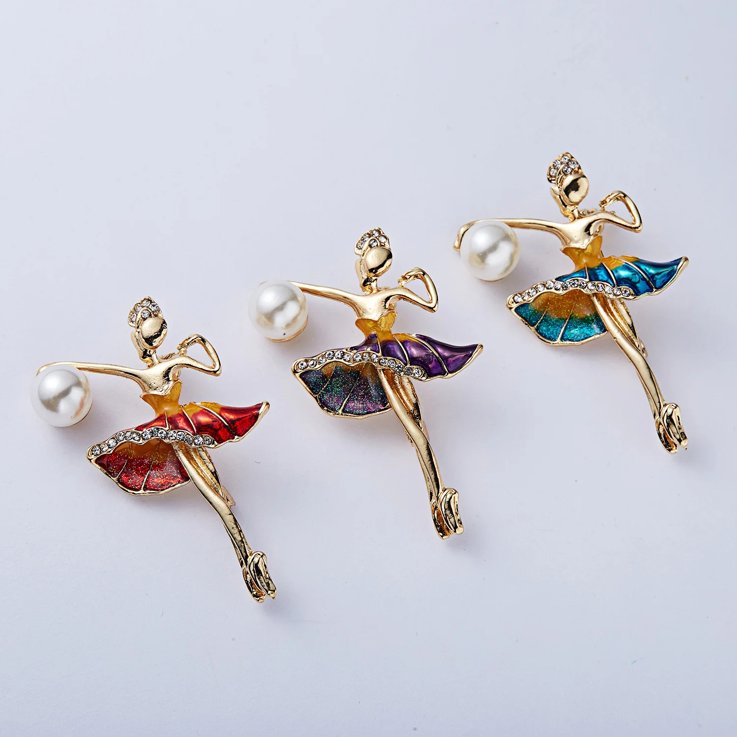 Fashion Multicolor Zircon Brooches For Women Rhinestone Pearl Dancer Girl Cute Brooch Pin Dress Jewelry Accessories Gift