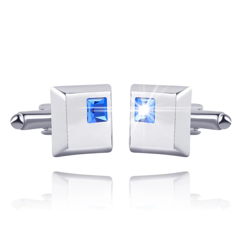 High Quality Fashion Male French Shirt Cufflinks Brand Cuff Buttons Square Wedding Party White/Blue Crystal Cuff Links Trendy
