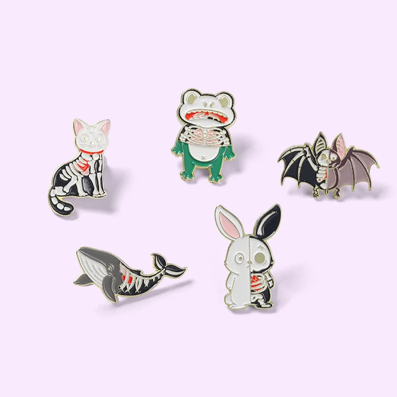 Creative Trendy Cartoon Skeleton Animal Ghost Cat Oil Drop Lapel Brooch Badge Pin Denim Bag Gift Men Women Fashion Jewelry