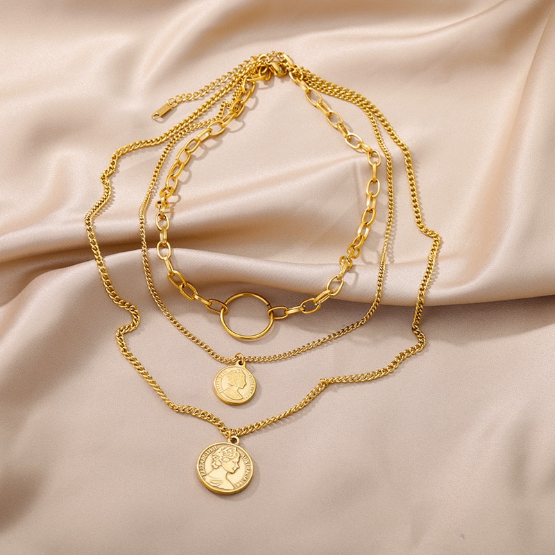 Stainless Steel Geometry Star Moon Butterfly Pendant Multilayer Chain Choker Necklace For Women Wedding Accessories Dropshipping