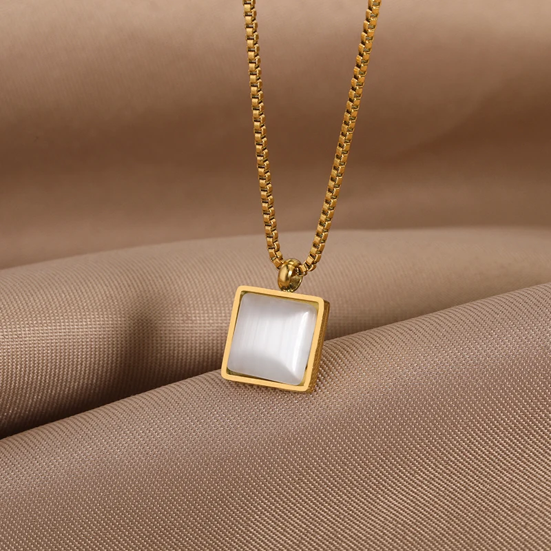 Minimalist Heart Necklaces For Women Stainless Steel Zircon Square Pendant Choker Fashion Festival Party Gift Jewelry