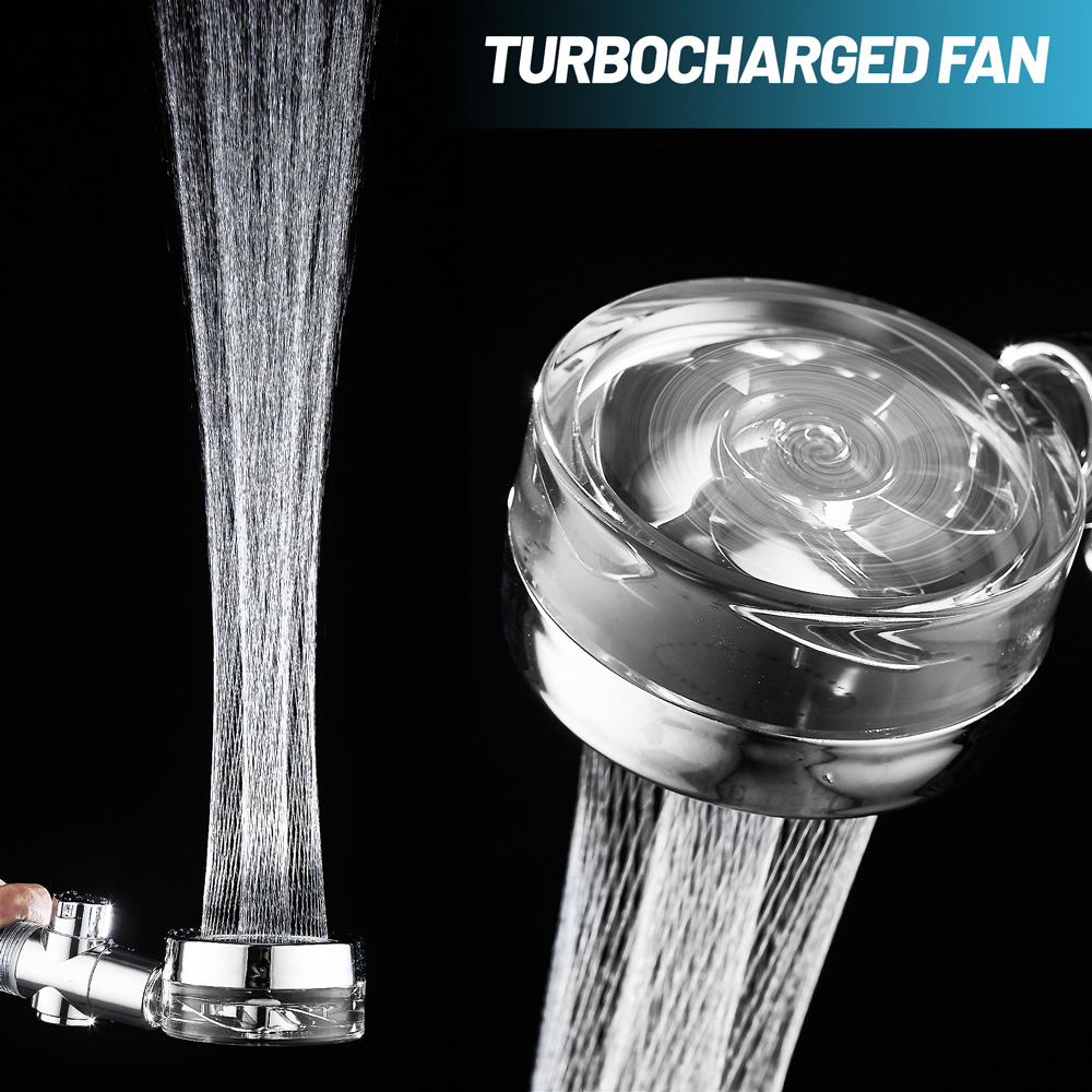 Turbo Propeller Water Saving Shower Head and Holder High Preassure Showerhead Rainfall with Fan Bathroom Accessories