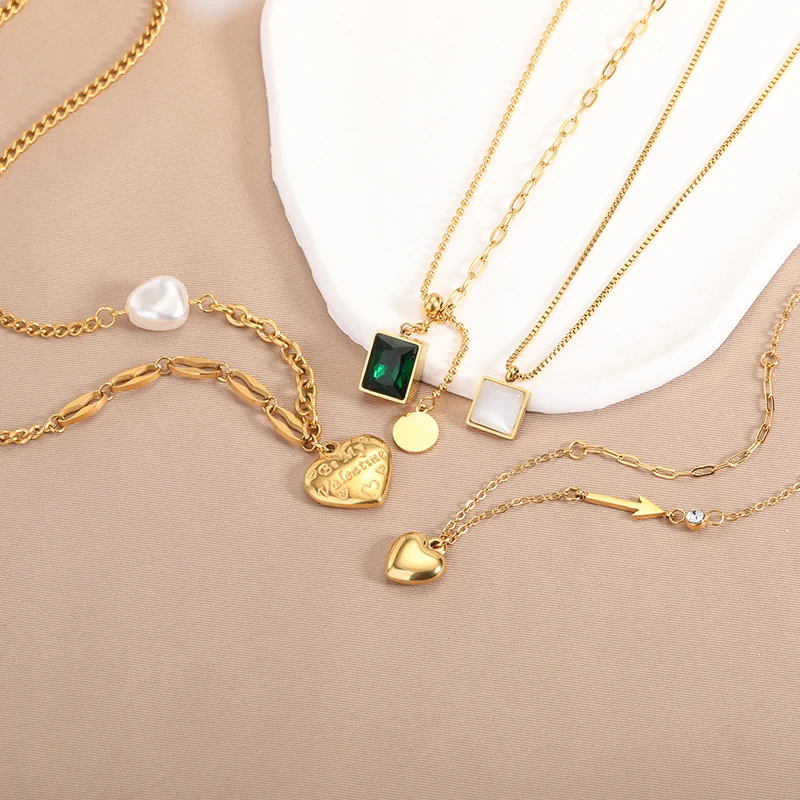 Minimalist Heart Necklaces For Women Stainless Steel Zircon Square Pendant Choker Fashion Festival Party Gift Jewelry