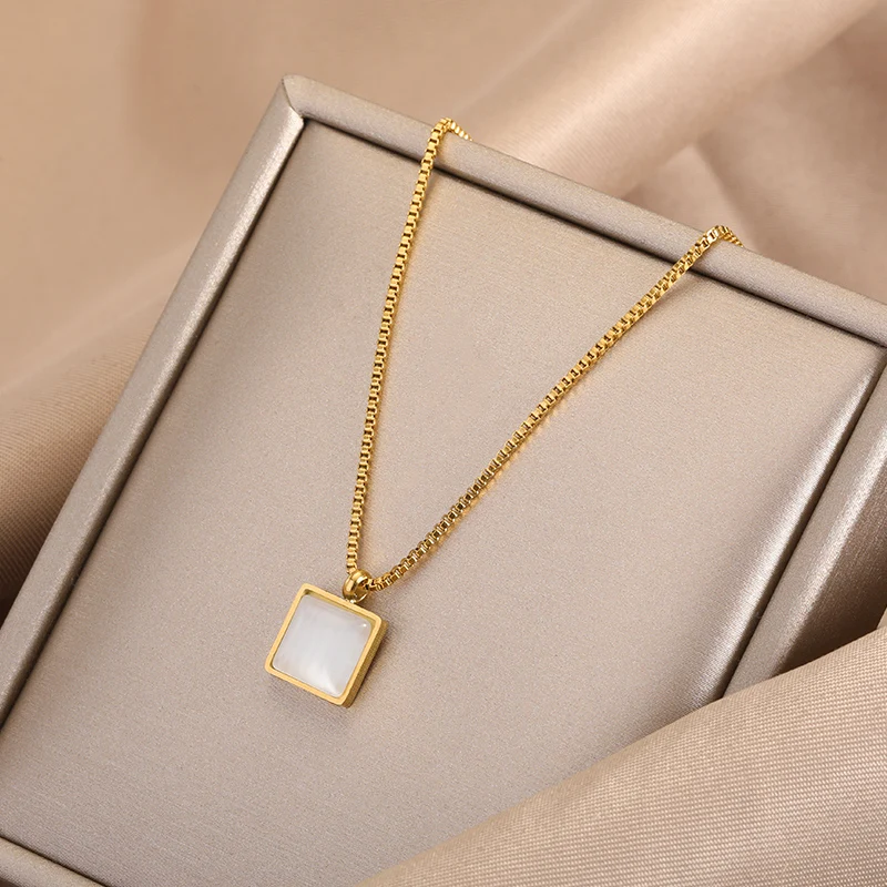 Minimalist Heart Necklaces For Women Stainless Steel Zircon Square Pendant Choker Fashion Festival Party Gift Jewelry