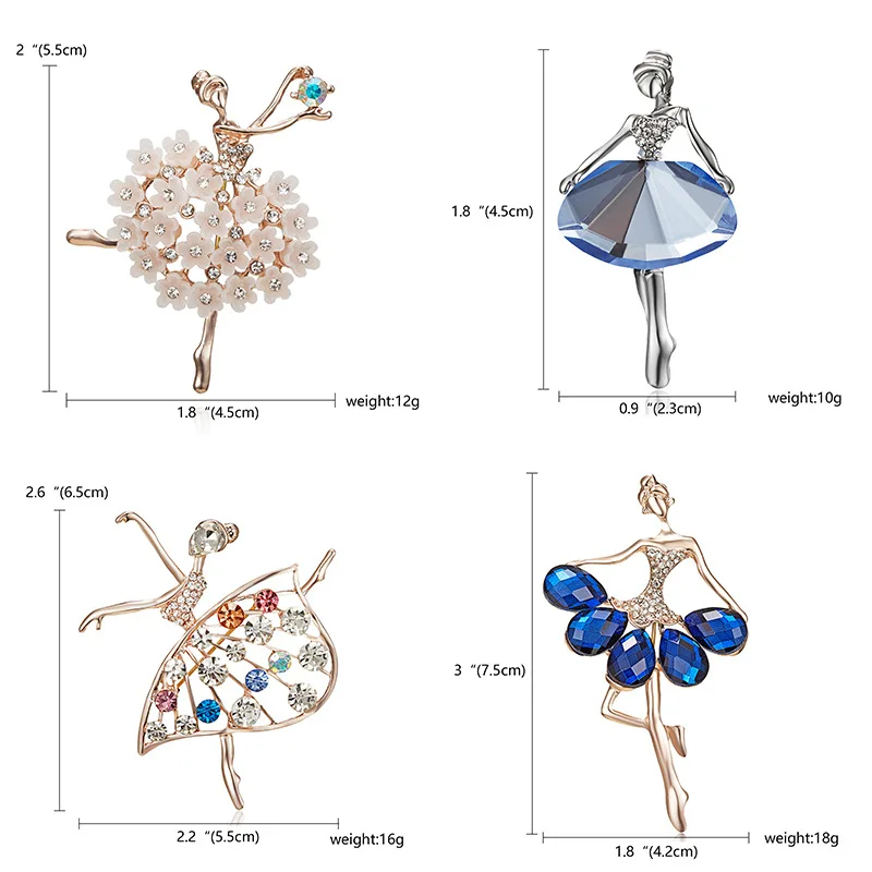 Fashion Multicolor Zircon Brooches For Women Rhinestone Pearl Dancer Girl Cute Brooch Pin Dress Jewelry Accessories Gift