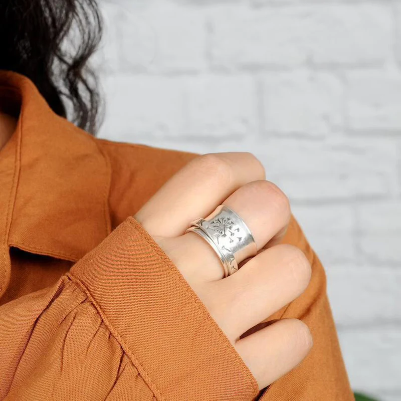 Anti Stress Anxiety Ring For Women Men Dandelion Fidget Spinner Ring Rotate Freely Spinning Rings Vintage Jewelry Gift Anillos