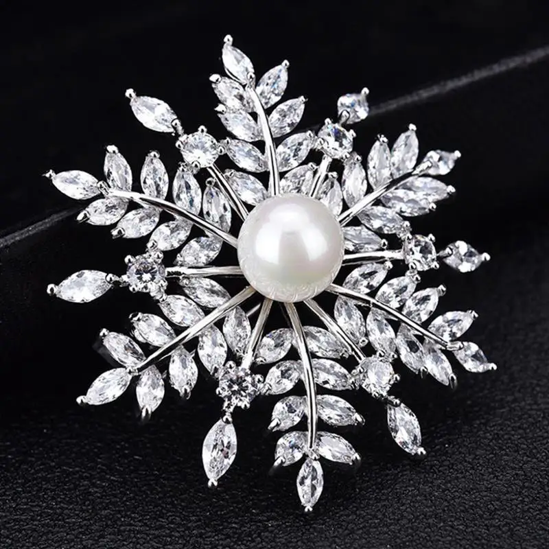 Fashion Brooch Women Breast Pink Snowflake Zircon Badge Snowflake Decor for Clothes Sweat Shawl Scarf