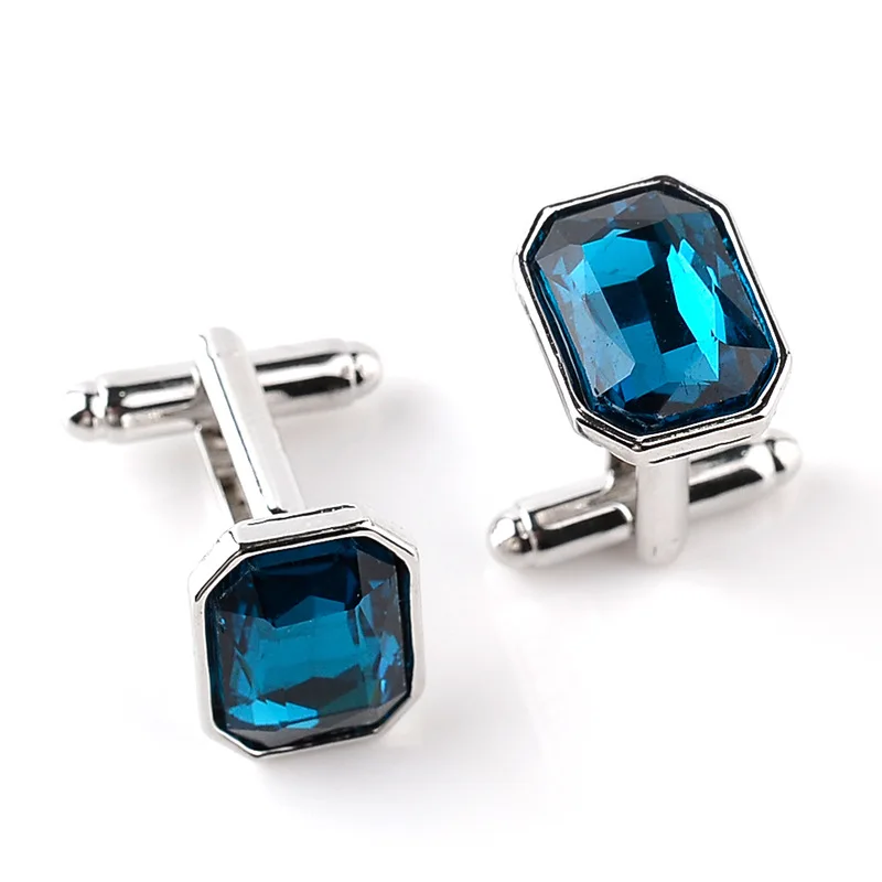 Luxury Blue Purple Cufflinks for Men High Quality Zircon Shirts Cuff Links Business Cuff Buttons Men's shirt Collar Pin Wedding