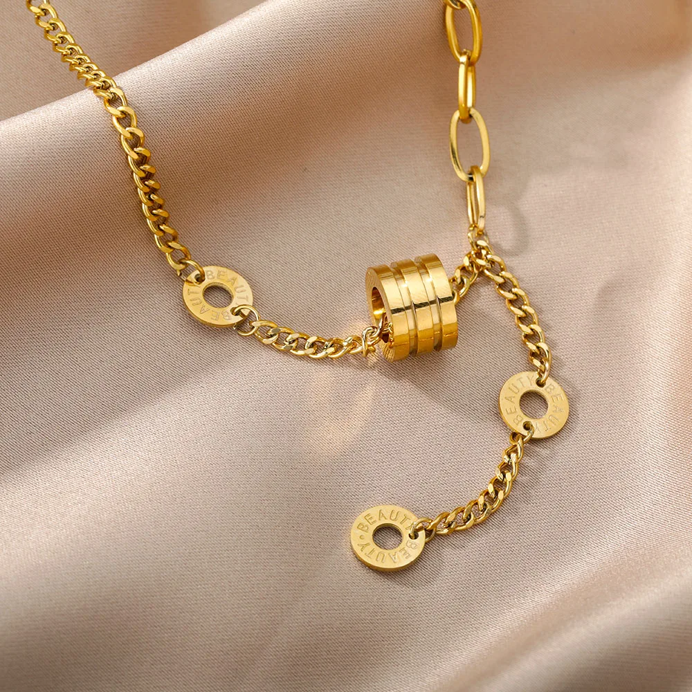 Stainless Steel Gold Color Multi-Layer Geometric Necklace For Women 2022 Trendy New Fashion Party Jewelry Collares Dropshipping