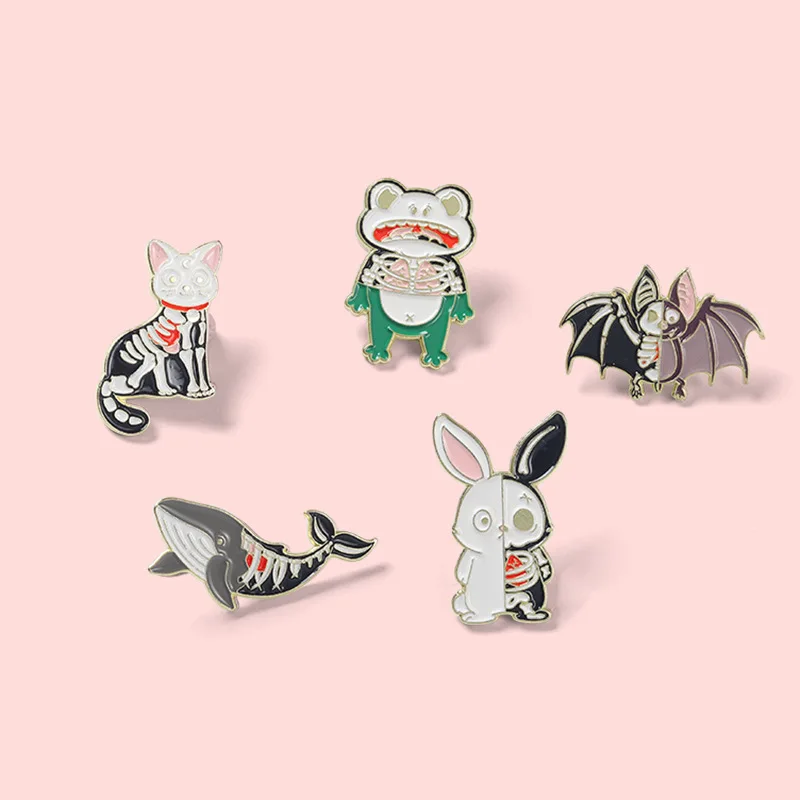 Creative Trendy Cartoon Skeleton Animal Ghost Cat Oil Drop Lapel Brooch Badge Pin Denim Bag Gift Men Women Fashion Jewelry