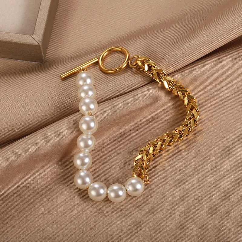 2022 Fashion Pearl Thick Chain Bracelet For Women Stainless Steel Chunky Bracelets Retro Gothic Statement Jewelry Party Gifts 2022 Fashion Pearl Thick Chain Bracelet For Women Stainless Steel Chunky Bracelets Retro Gothic Statement Jewelry Party Gifts