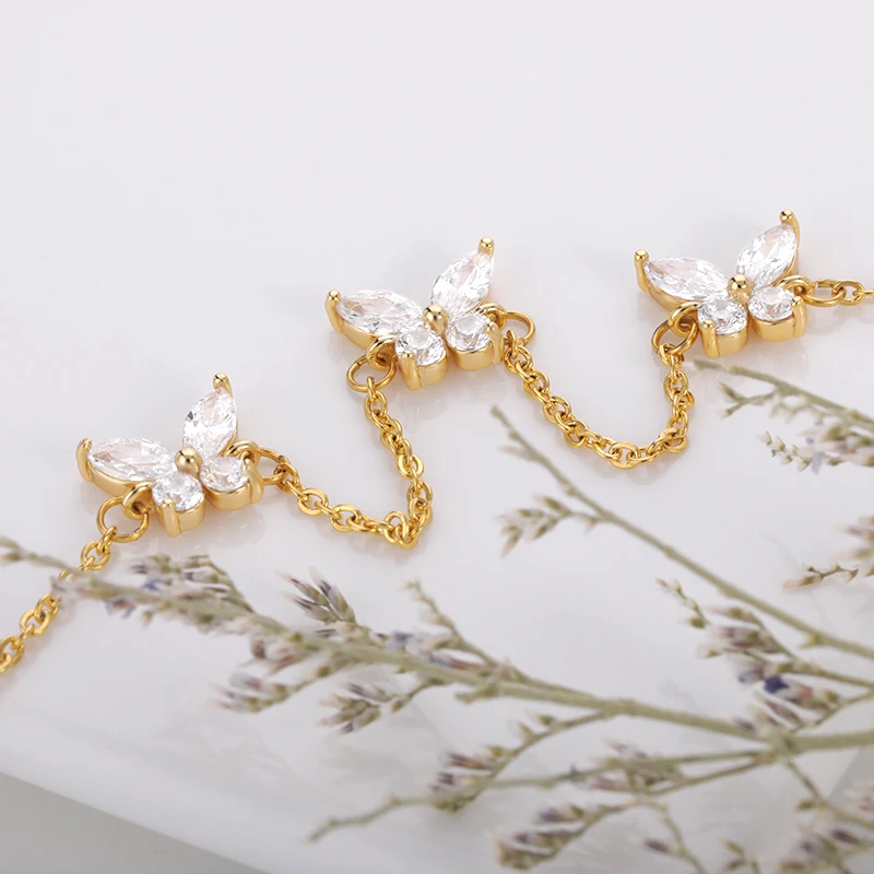Dainty Crystals Butterfly Bracelets For Women Stainless Steel Jewelry Colorful Flowers Bracelet Femme Bijoux Girl Birthday Gifts