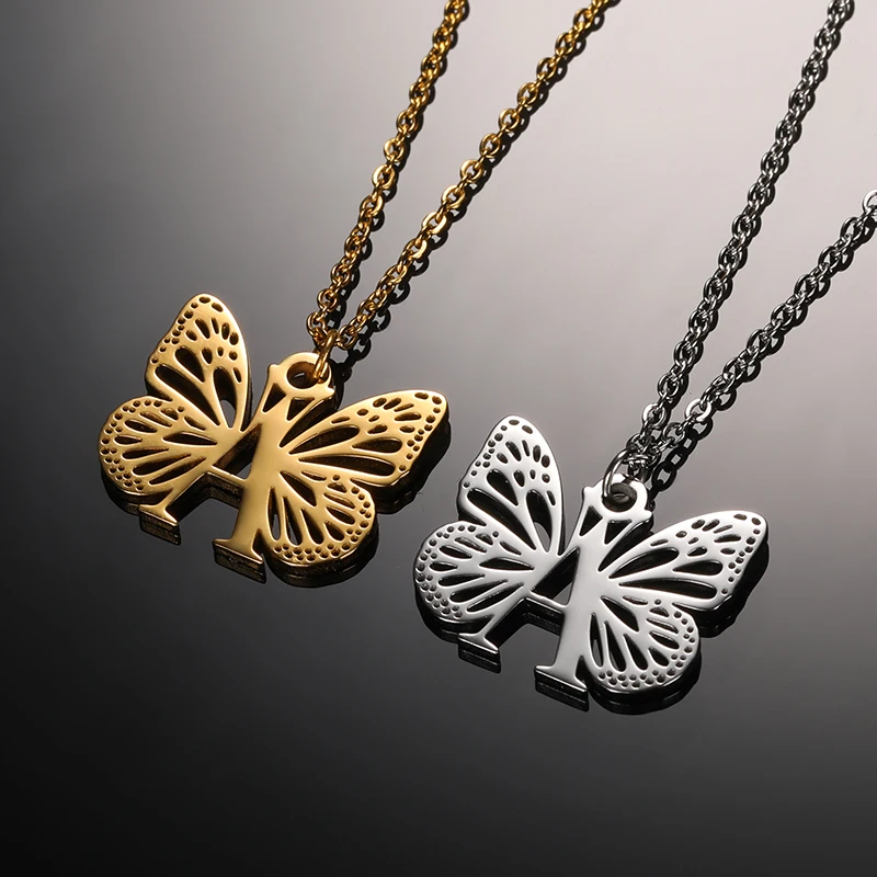 Initial Letter with Butterfly Necklace For Women Butterfly Jewelry Stainless Steel Alphabet Pendant Choker Necklace Female Gift Initial Letter with Butterfly Necklace For Women Butterfly Jewelry Stainless Steel Alphabet Pendant Choker Necklace Female Gift