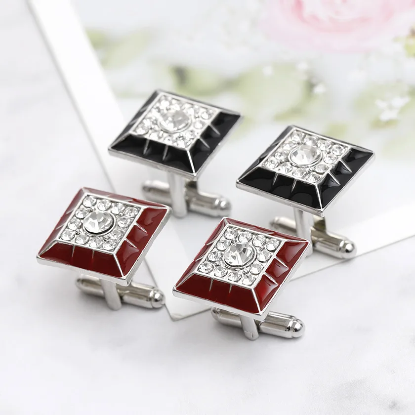 Square Cufflinks Mens Red/Black Enamel Business Cuff Links Button Vintage Retro French Suit Shirt Cufflink Wedding Jewelry Men