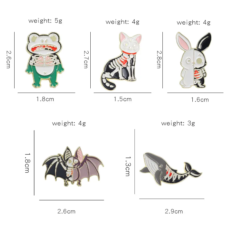 Creative Trendy Cartoon Skeleton Animal Ghost Cat Oil Drop Lapel Brooch Badge Pin Denim Bag Gift Men Women Fashion Jewelry