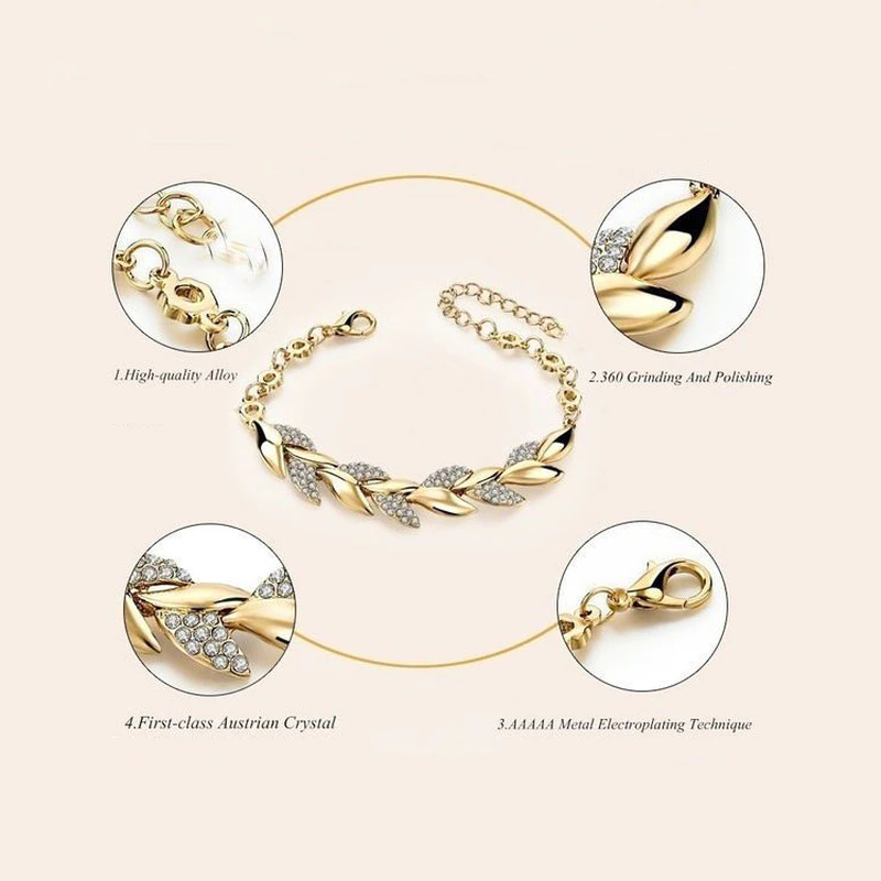 Rhinestone Crystal Bracelet Women's Bracelets Leaves Shape Wrist Chain Bangles for Women Luxury Bracelet Wedding Fashion Jewelry
