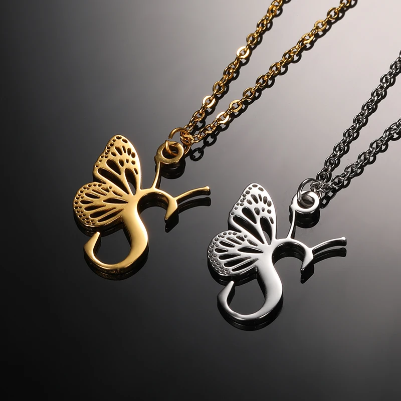 Initial Letter with Butterfly Necklace For Women Butterfly Jewelry Stainless Steel Alphabet Pendant Choker Necklace Female Gift Initial Letter with Butterfly Necklace For Women Butterfly Jewelry Stainless Steel Alphabet Pendant Choker Necklace Female Gift