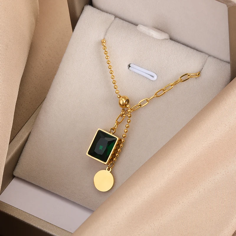 Minimalist Heart Necklaces For Women Stainless Steel Zircon Square Pendant Choker Fashion Festival Party Gift Jewelry