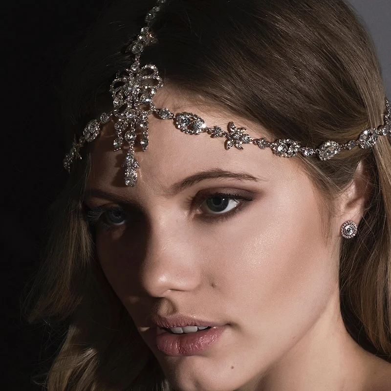 Stonefans Fashion Shiny Rhinestone Butterfly Hair Chain for Women Luxury Pendant Water Drop Forehead Headwear Jewelry Wedding