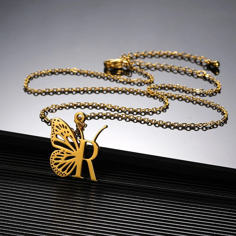 Initial Letter with Butterfly Necklace For Women Butterfly Jewelry Stainless Steel Alphabet Pendant Choker Necklace Female Gift Initial Letter with Butterfly Necklace For Women Butterfly Jewelry Stainless Steel Alphabet Pendant Choker Necklace Female Gift