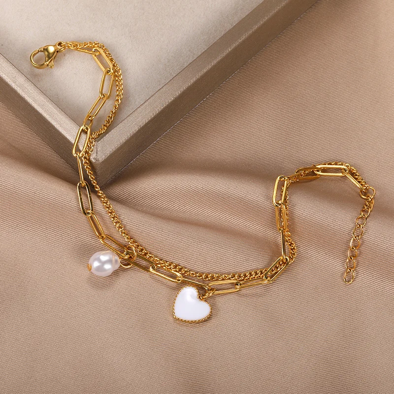 2022 Fashion Pearl Thick Chain Bracelet For Women Stainless Steel Chunky Bracelets Retro Gothic Statement Jewelry Party Gifts 2022 Fashion Pearl Thick Chain Bracelet For Women Stainless Steel Chunky Bracelets Retro Gothic Statement Jewelry Party Gifts