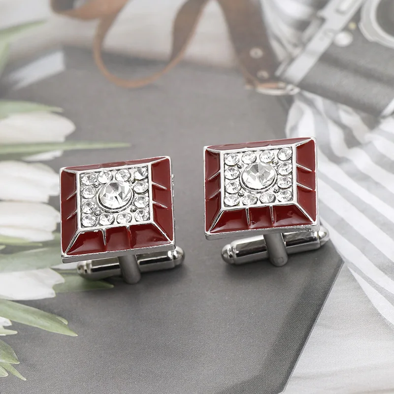 Square Cufflinks Mens Red/Black Enamel Business Cuff Links Button Vintage Retro French Suit Shirt Cufflink Wedding Jewelry Men