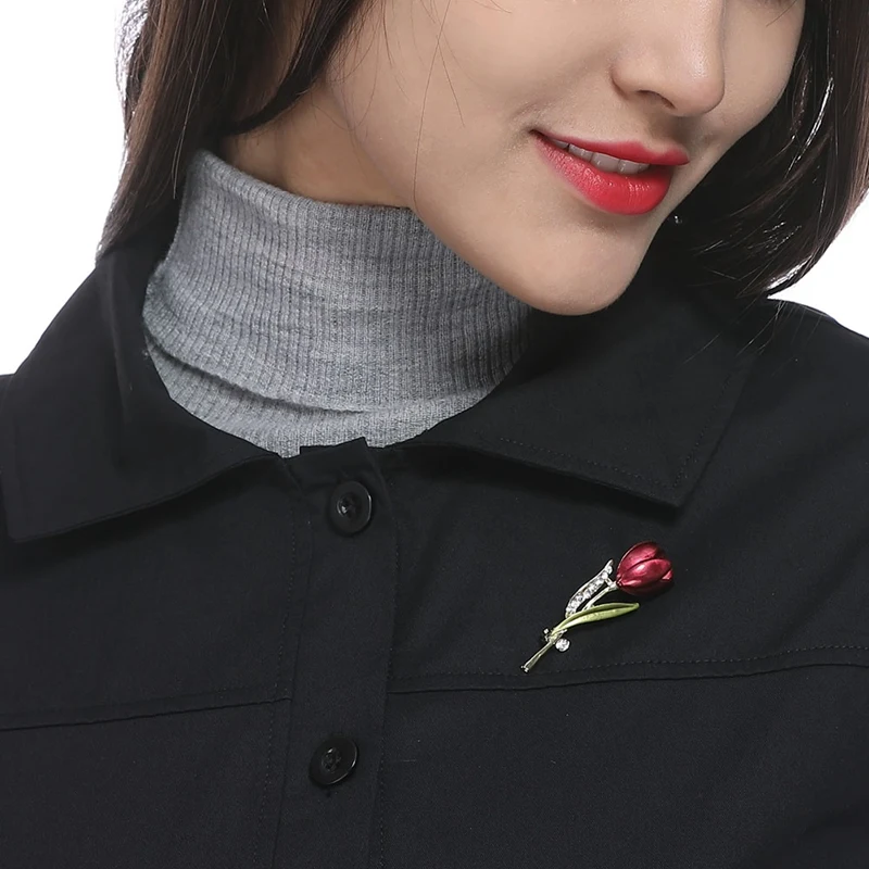 New Enamel Tulip Brooches For Women Classic Flower Weddings Office Party Brooch Pins Gifts