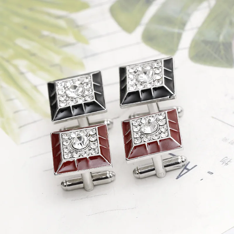 Square Cufflinks Mens Red/Black Enamel Business Cuff Links Button Vintage Retro French Suit Shirt Cufflink Wedding Jewelry Men