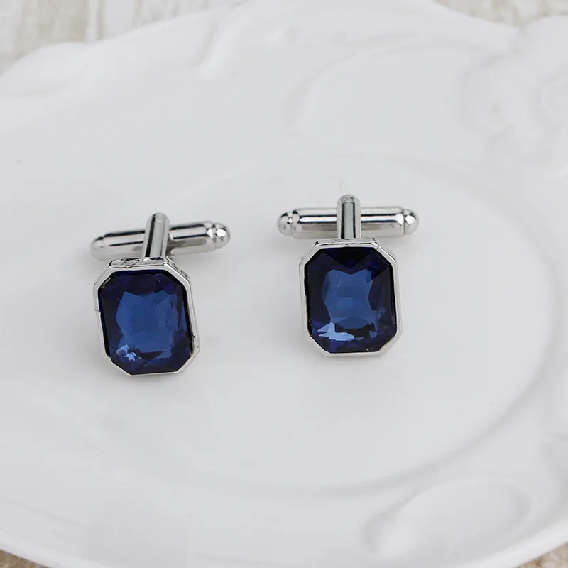 Luxury Blue Purple Cufflinks for Men High Quality Zircon Shirts Cuff Links Business Cuff Buttons Men's shirt Collar Pin Wedding